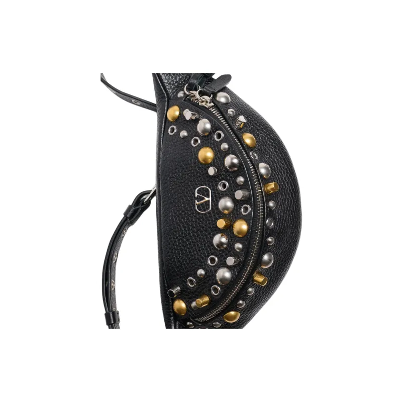 Valentino Shiny Calfskin Fanny Pack Men's Black-5
