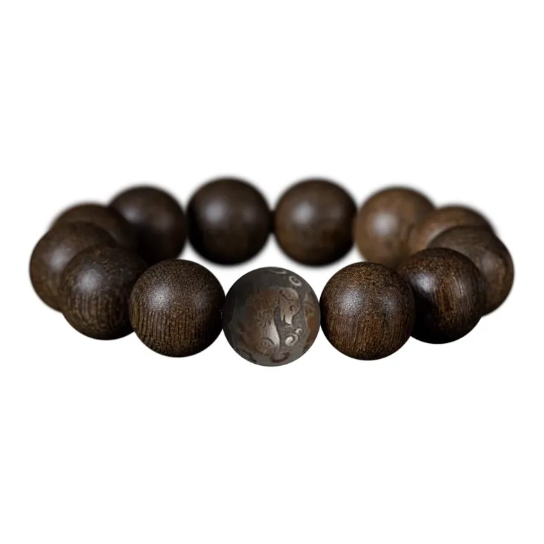 FANGYUANXIAOFU Aromatic Agarwood Single Plain Bead Chinese Style Fortune Beaded Bracelet Unisex-30