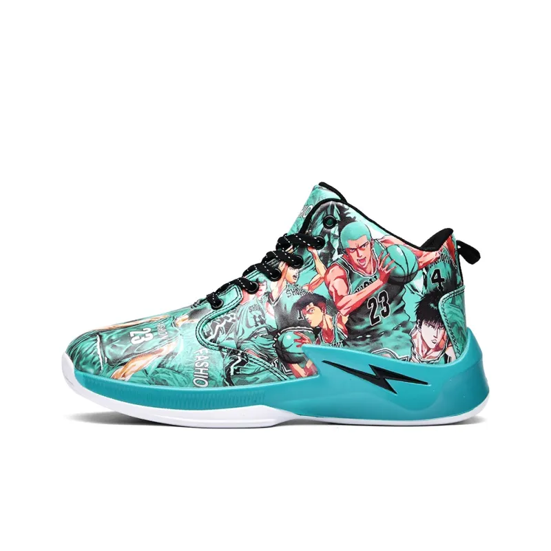 Black-tailed Deer Cushioned Slip-Resistant Abrasion-Resistant High-Top Basketball Shoes Unisex Mismatched Cyan Purple-0