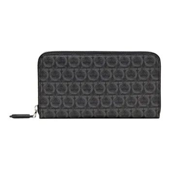 FERRAGAMO GANCINI Cow Leather Wallets Clutches Men's Black Gray Color