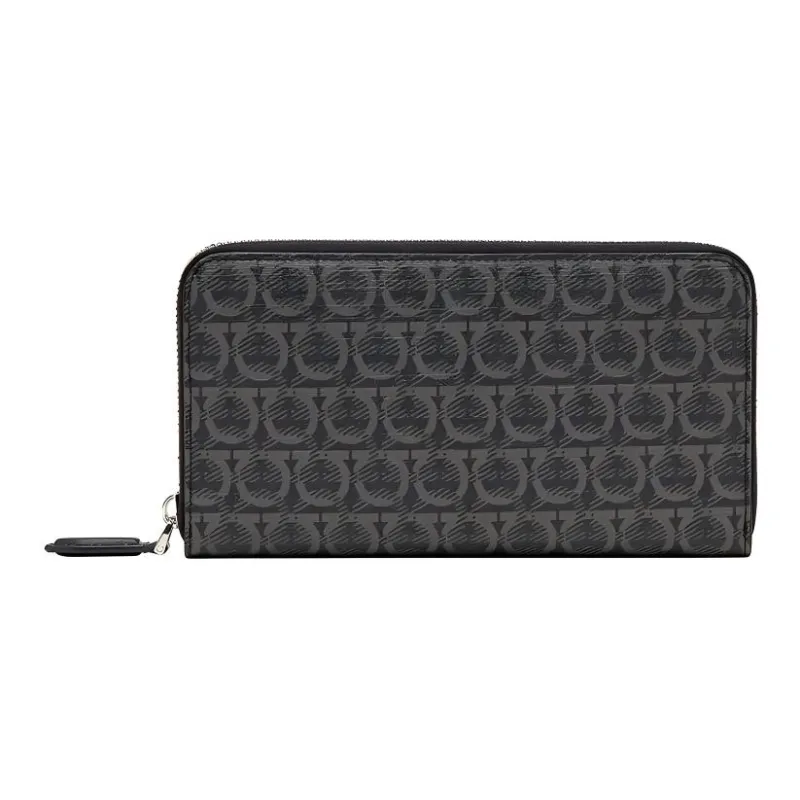 FERRAGAMO GANCINI Cow Leather Wallets Clutches Men's Black Gray Color-0