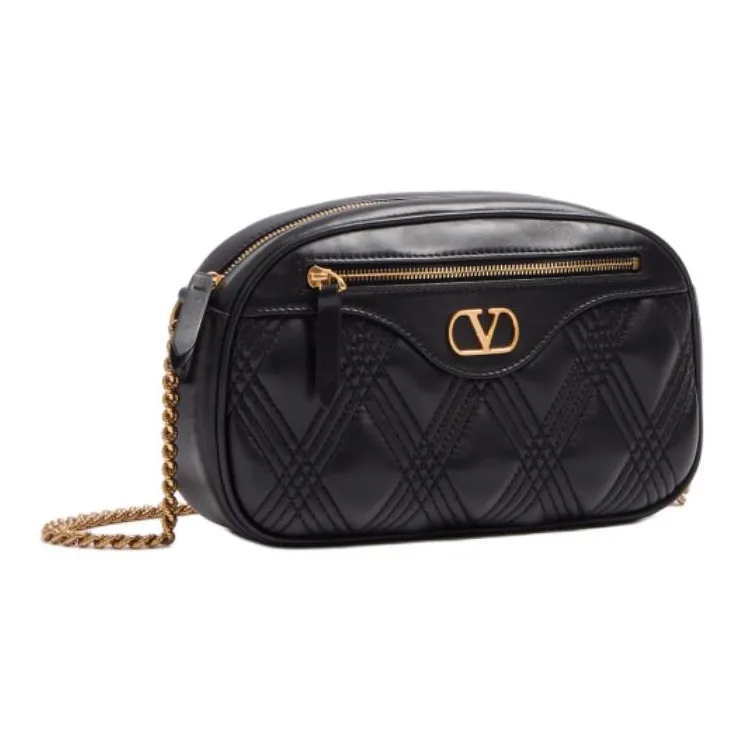 Valentino Embossed Goat Skin Shoulder Bag Crossbody Bag Women's Black-1