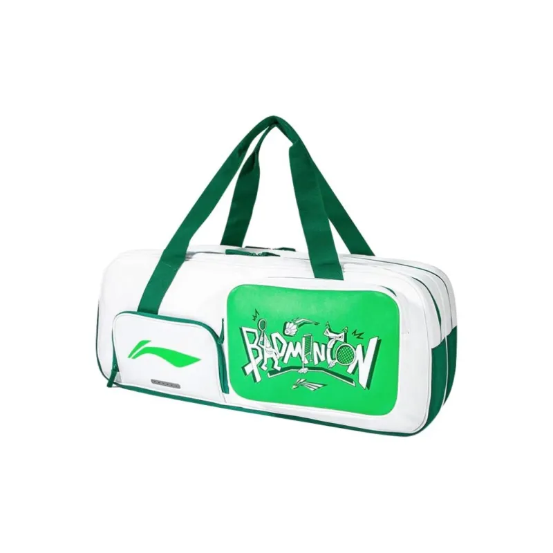 LiNing PU Leather Badminton Racket Bag One Shoulder Handbag Regular Unisex White Green-3