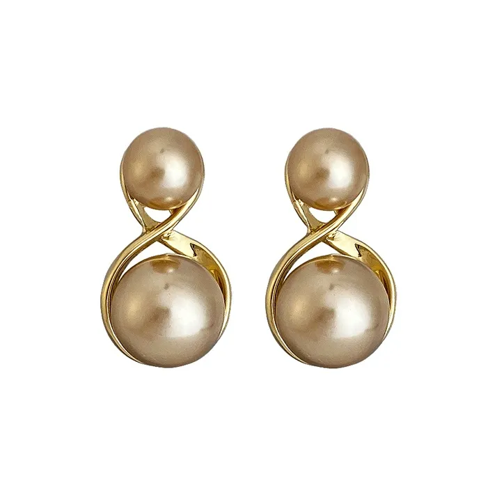 NATURALLYJOJO Faux Pearl Earrings Women's Khaki/White-0