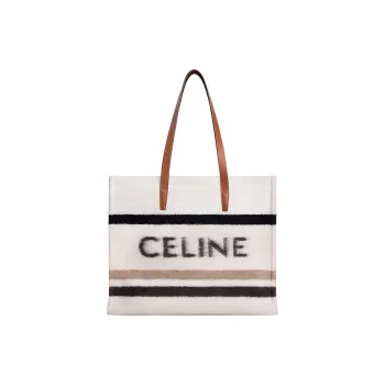 CELINE Fabric Tote Bag Shopping Bag Handbag Large Size Men's Beige & Black