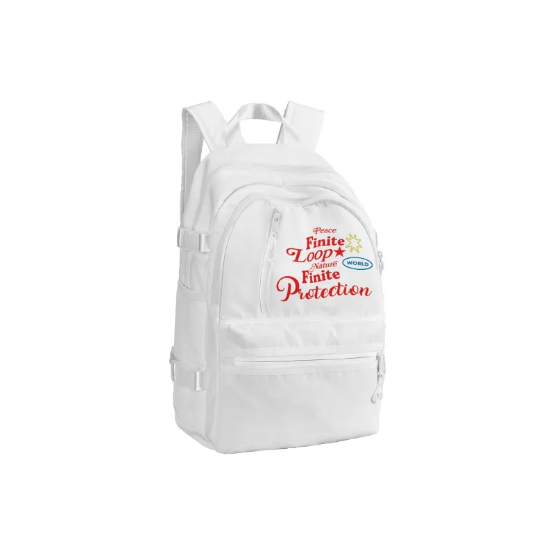 FINITE LOOP Recycled Material Students Backpack Small Size Unisex White-3
