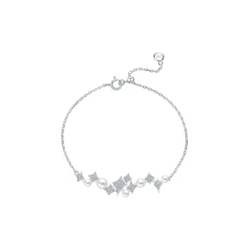 BABYBEI 925 Sterling Silver 18K White Gold Plated Shell Pearl Bracelets Women's