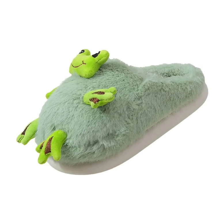 JINGEYU Fall And Winter Cute Quirky Frog Warm Closed Toe Cotton Slipper Fuzzy Slippers-3