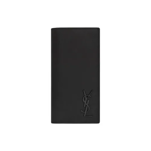 SAINT LAURENT Monogram Genuine Leather Wallet Men's Black