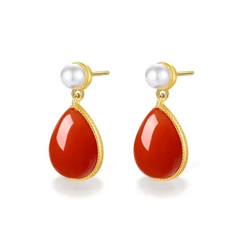 QIAOWUQIAONV Southern Red Agate Earrings Women's