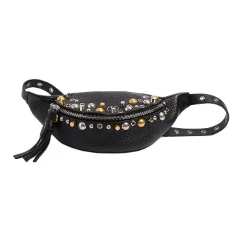 Valentino Shiny Calfskin Fanny Pack Men's Black
