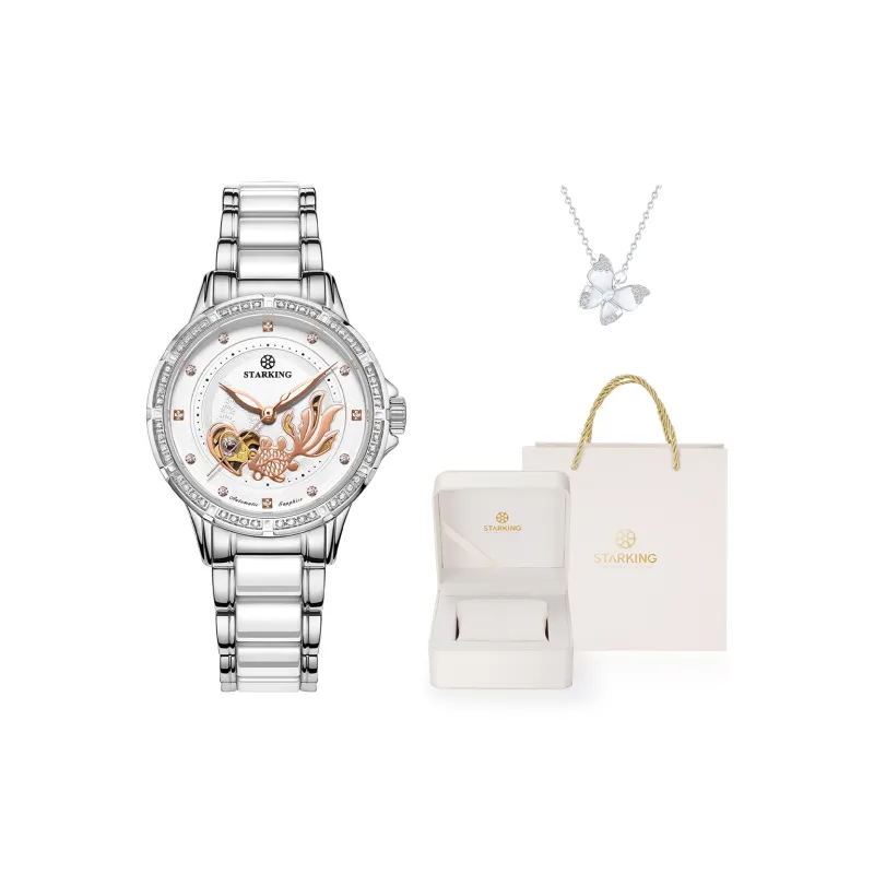 STARKING Koi Fish Collection Automatic Mechanical Movement Ceramic Strap Watch Women's Watch White Dial-13
