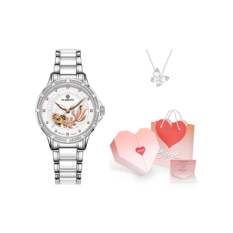 STARKING Koi Fish Collection Automatic Mechanical Movement Ceramic Strap Watch Women's Watch White Dial-15