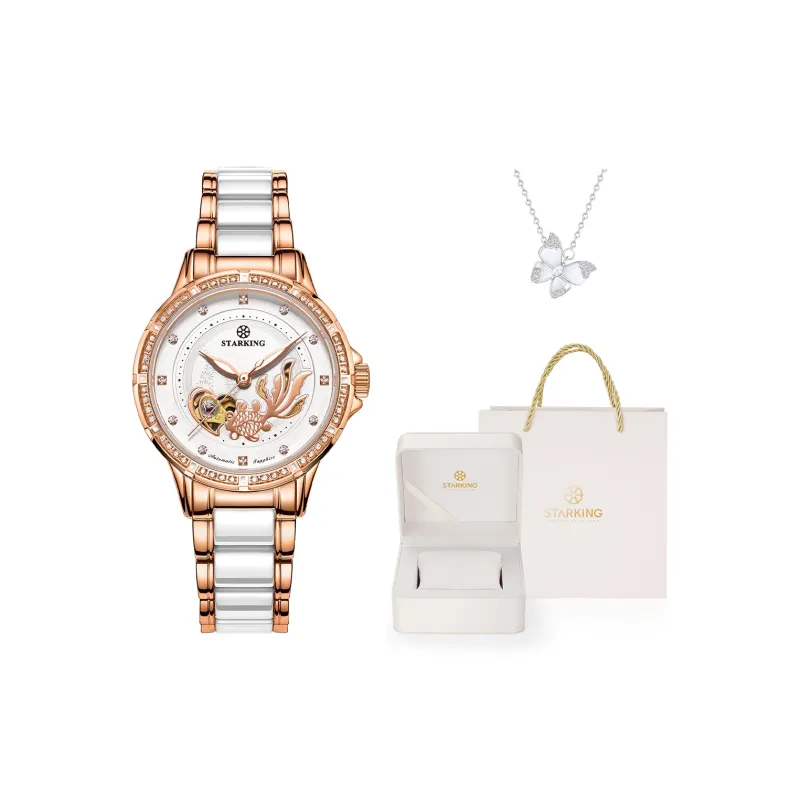 STARKING Koi Fish Collection Automatic Mechanical Movement Ceramic Strap Watch Women's Watch White Dial-12