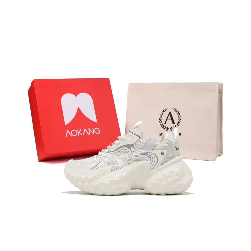 AOKANG Chunky Sneakers Women's Low Top Beige White Purple-10