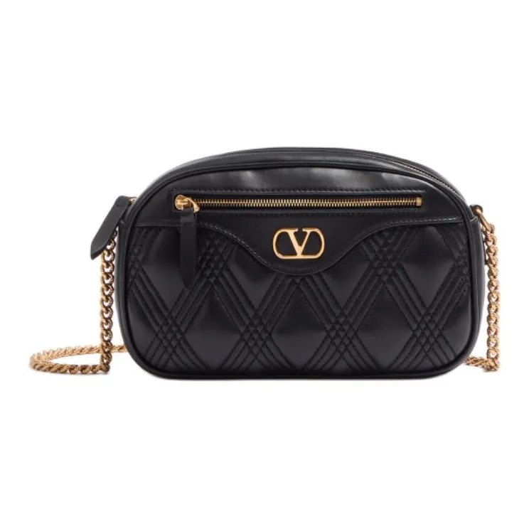 Valentino Embossed Goat Skin Shoulder Bag Crossbody Bag Women's Black-0