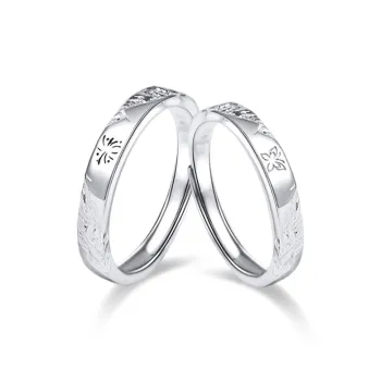 WANLIACC S925 Silver Smoke Flower Butterfly Couple Ring Unisex