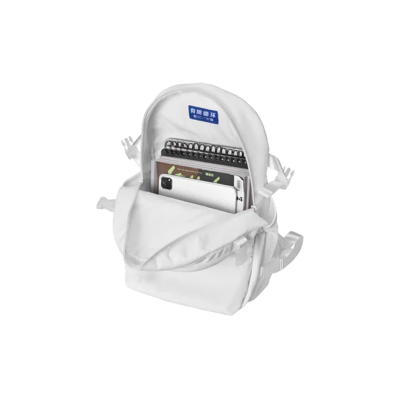 FINITE LOOP Recycled Material Student Backpack Regular Unisex White-3