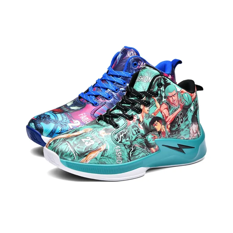 Black-tailed Deer Cushioned Slip-Resistant Abrasion-Resistant High-Top Basketball Shoes Unisex Mismatched Cyan Purple-12