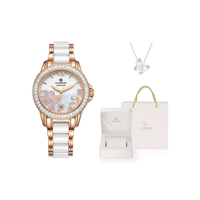 STARKING Bloom Collection Mechanical Movement Ceramic Strap Watch Women's Watch White Dial-4