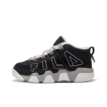 FILA FUSION BARRICADE Puffy Shoes Wear Resistant Mid Top Vintage Basketball Shoes Women's Black White