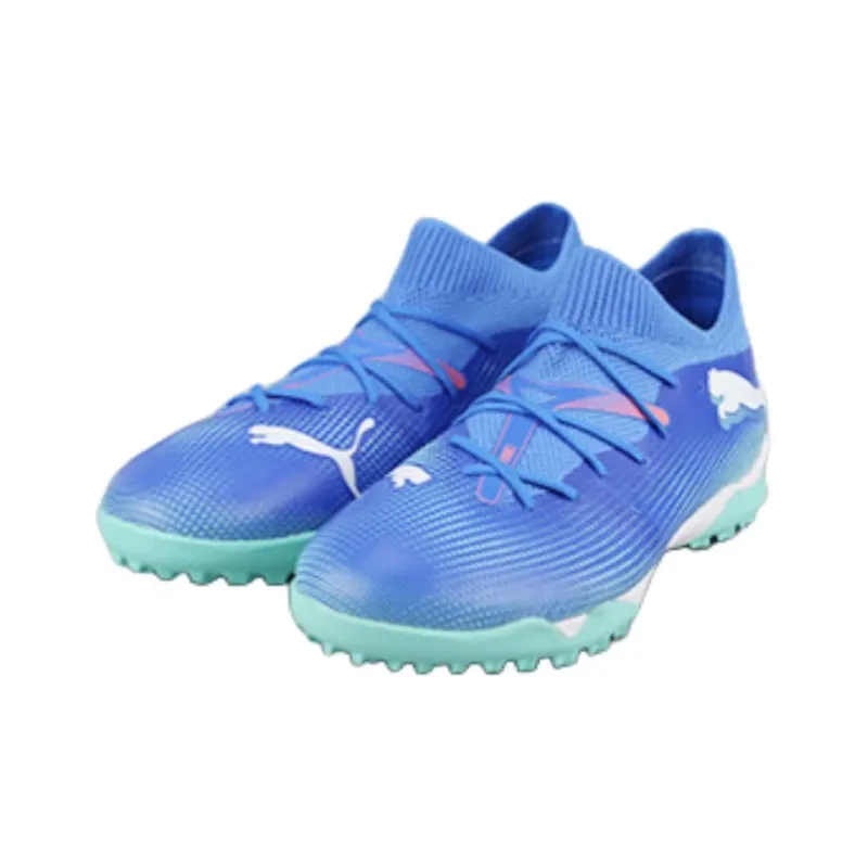 PUMA FUTURE 7 Anti Slip Wear Resistant Mid Top Kids' Soccer Shoes Blue Teenagers-2