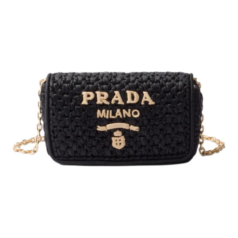 PRADA Raffia Crossbody Bag, Shoulder Bag Women's Black-0