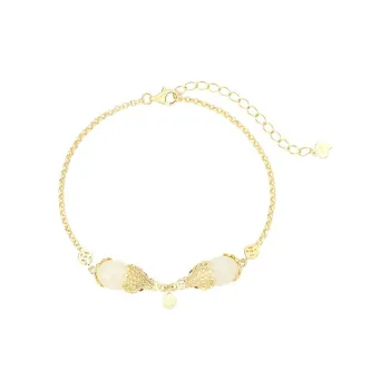 Long Fu Bracelet S 925 Sterling Silver Hand Accessory White Jade/Pale Greenish White Jade Women's