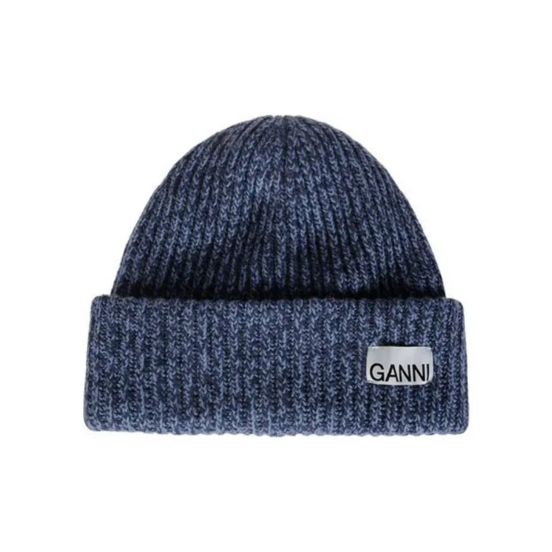 GANNI Logo Patch Turn Up Brim Beanie-0