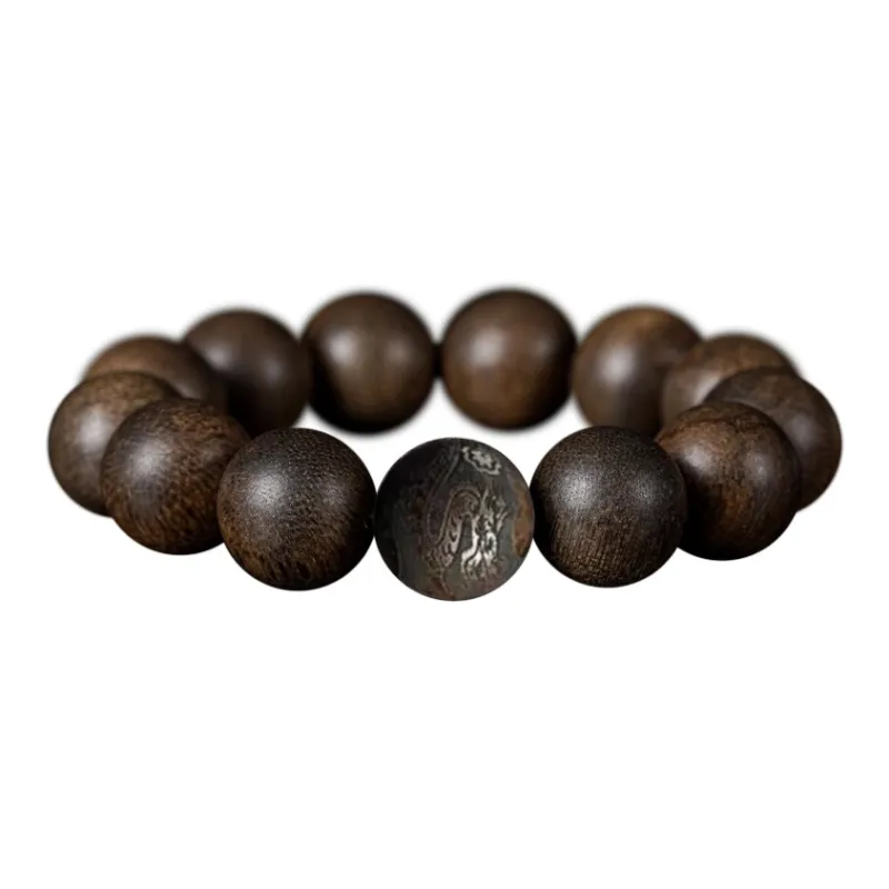 FANGYUANXIAOFU Aromatic Agarwood Single Plain Bead Chinese Style Fortune Beaded Bracelet Unisex-13
