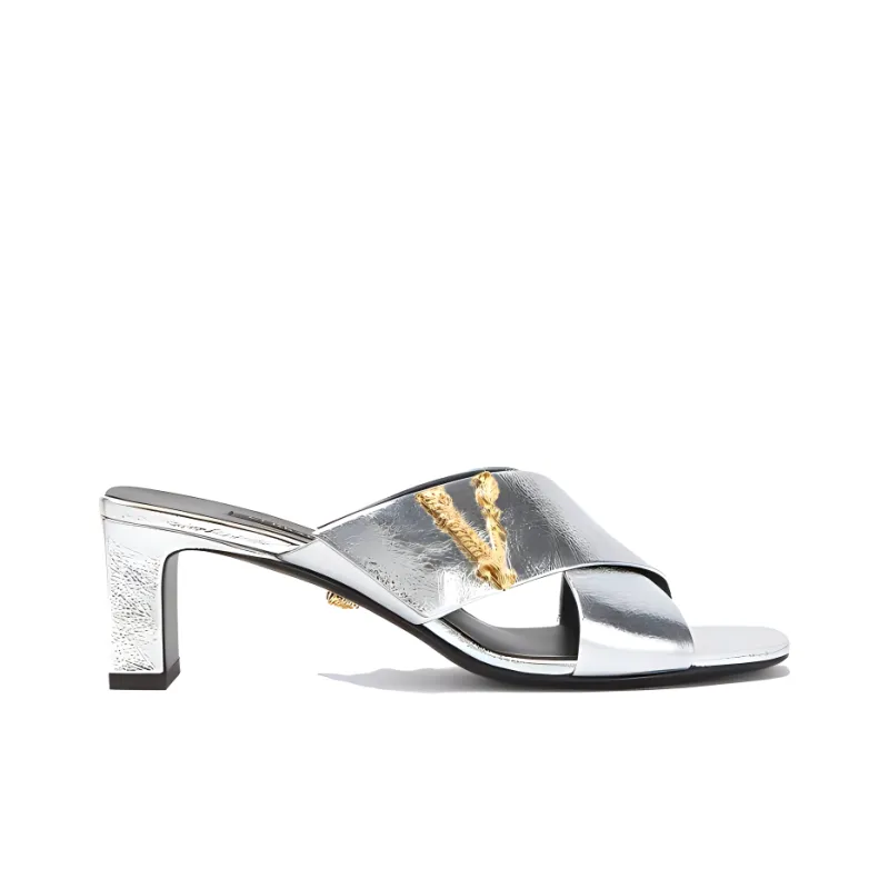 VERSACE Virtus Slide Slippers Women's Silver-2