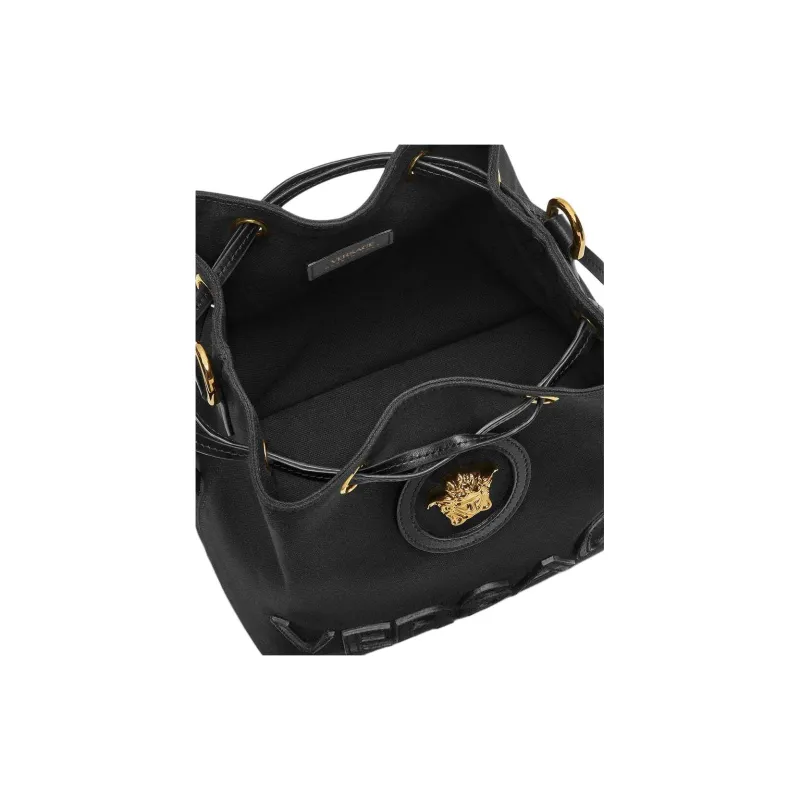 VERSACE La Medusa Cotton Bucket Bags Shoulder Bag Crossbody Bag Handbag Women's Black-3