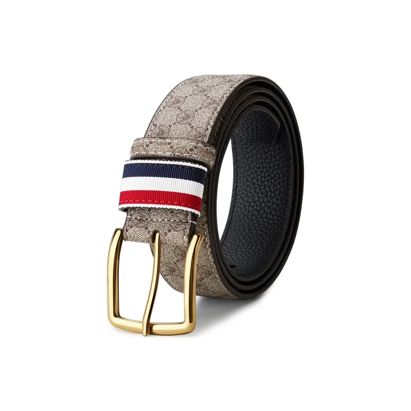 WilliamPOLO Cow Leather Leather Belts Men's Gold Buckle Khaki Strap 3.5cm Width-0