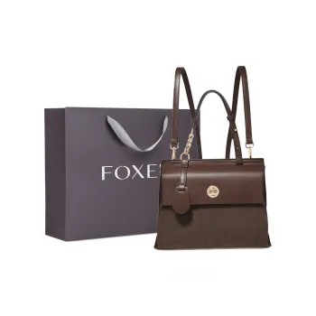 FOXER Synthetic Leather Gold Lock Classroom Backpack Regular Women's Coffee/Caramel