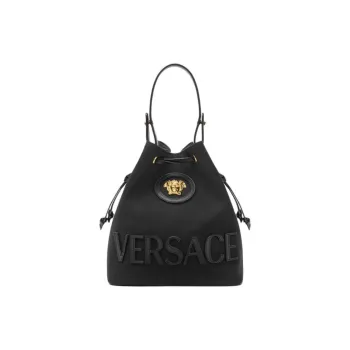 VERSACE La Medusa Cotton Bucket Bags Shoulder Bag Crossbody Bag Handbag Women's Black