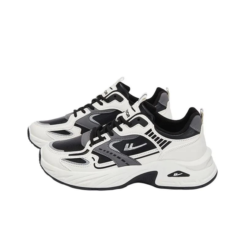 Warrior Anti Slip And Wear Resistant Height Increasing Low Top Chunky Sneakers Men's Beige Black-2