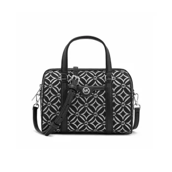 MICHAEL KORS Travel Fabric Artificial Leather Boston Bag Crossbody Bags Handbags Small Size Women's Black & Silver Gray