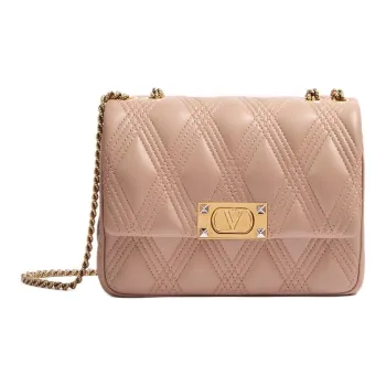 Valentino Embossed Goat Skin Shoulder Bag Crossbody Bag Medium Size Women's Cinnamon Pink