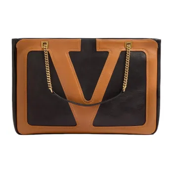 Valentino Sheepskin Crossbody Bag Shoulder Bag Medium Size Women's Black & Brown