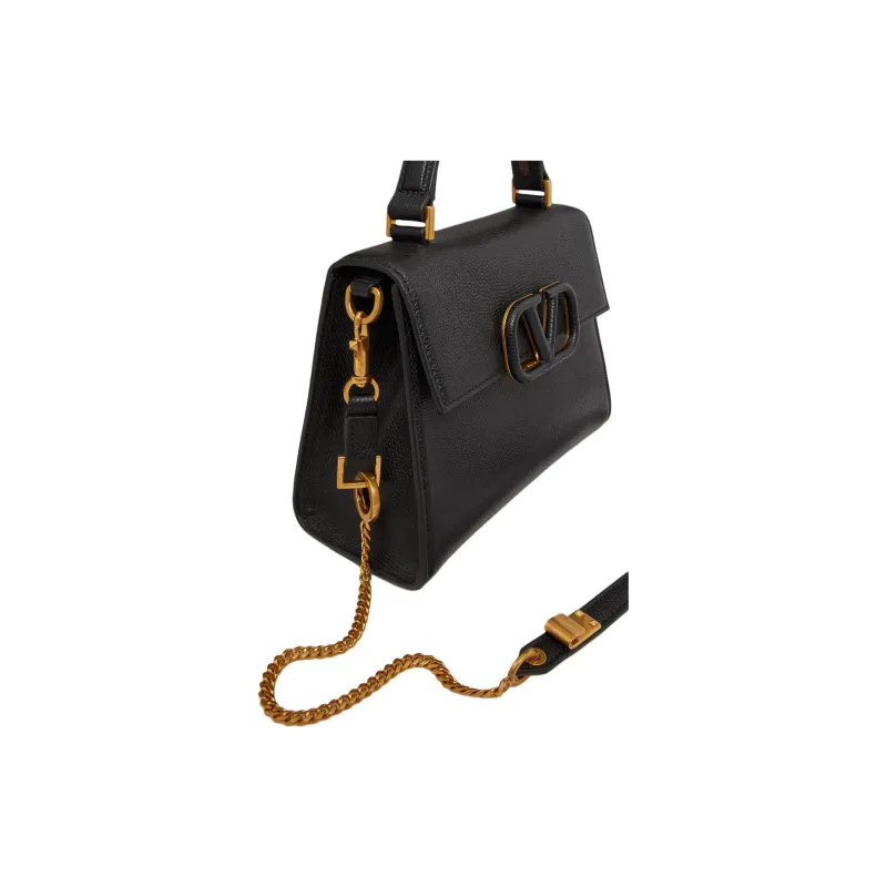 Valentino VSLING Grained Calfskin Shoulder Bag Crossbody Bag Handbag Small Size Women's Black-5