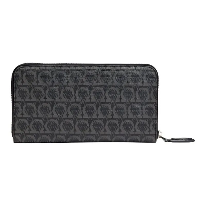 FERRAGAMO GANCINI Cow Leather Wallets Clutches Men's Black Gray Color-2