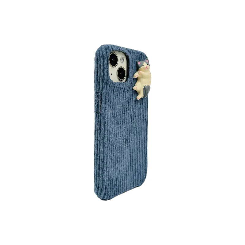 Sopi Acrylic Material Corduroy 3D Effect Kitten Phone Cases Compatible With IPhone 16/15 Pro Max/Apple 13/14 Pro Max/12-1