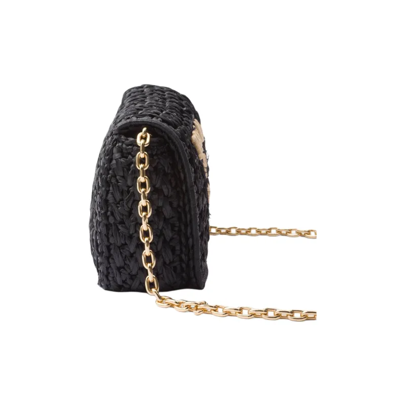 PRADA Raffia Crossbody Bag, Shoulder Bag Women's Black-2