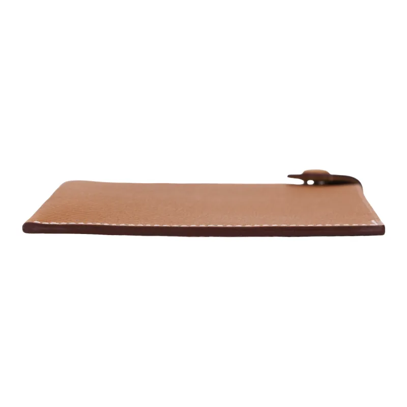 HERMES Tarmac Cow Leather Passport Card Holder Women's 37 Gold Brown-4