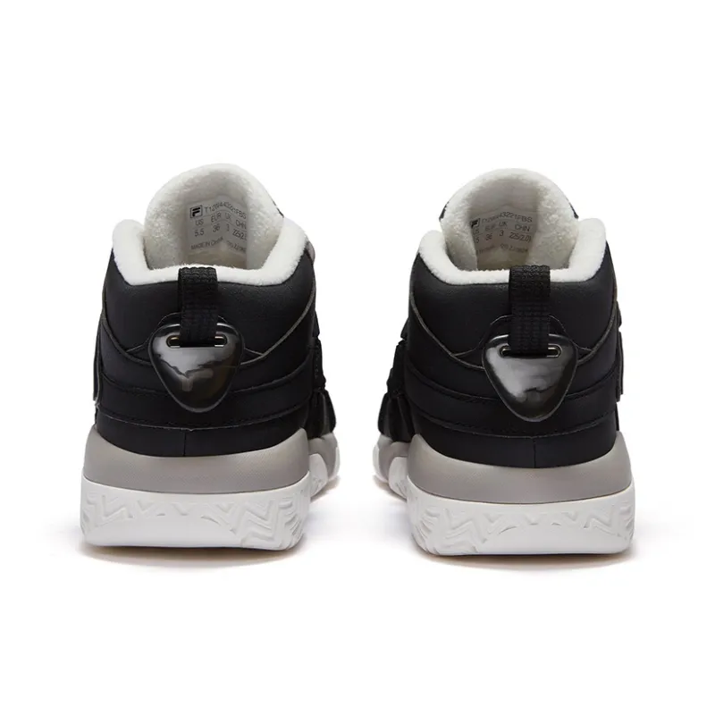 FILA FUSION BARRICADE Puffy Shoes Wear Resistant Mid Top Vintage Basketball Shoes Women's Black White-3