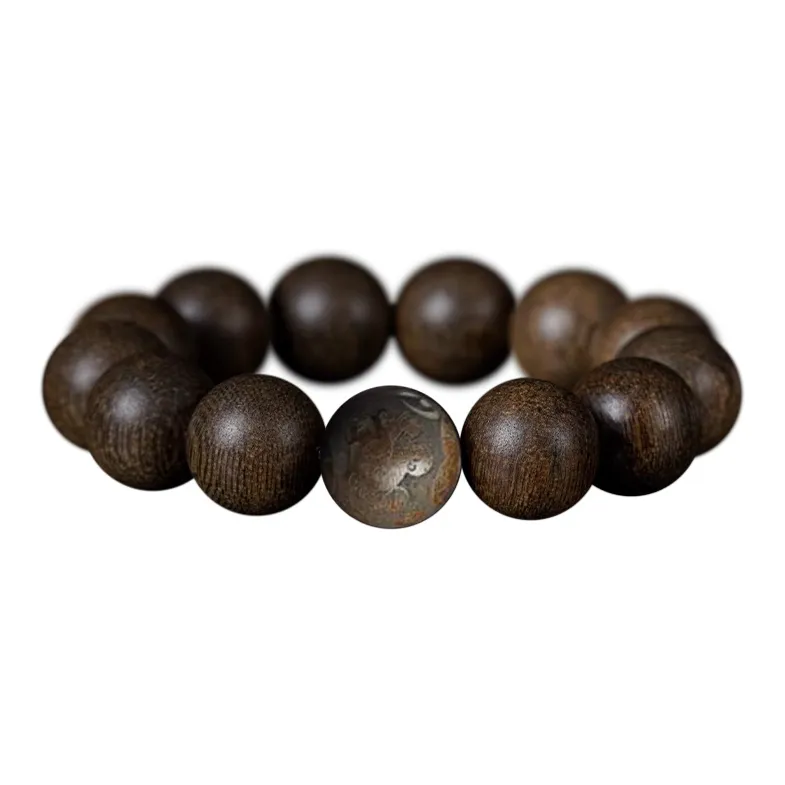 FANGYUANXIAOFU Aromatic Agarwood Single Plain Bead Chinese Style Fortune Beaded Bracelet Unisex-23