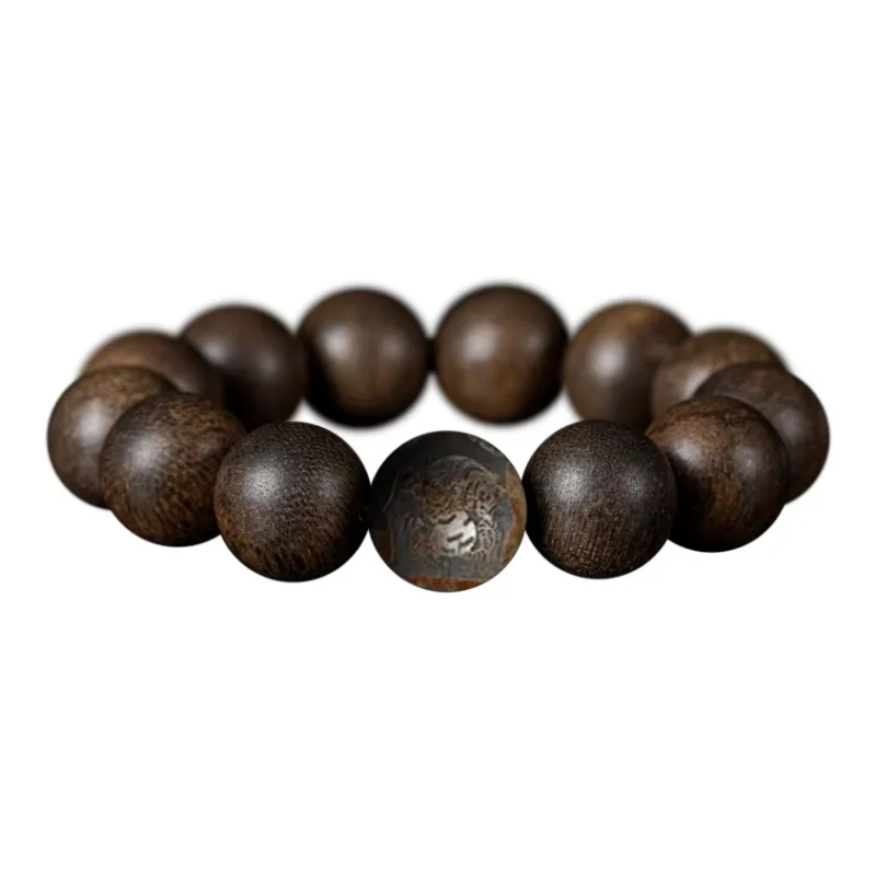 FANGYUANXIAOFU Aromatic Agarwood Single Plain Bead Chinese Style Fortune Beaded Bracelet Unisex-7