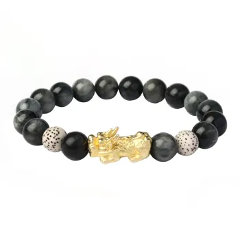 PARAS KORS S999 Fine Silver Hawk's Eye Stone Star Moon Bodhi Seeds Bracelets Men's