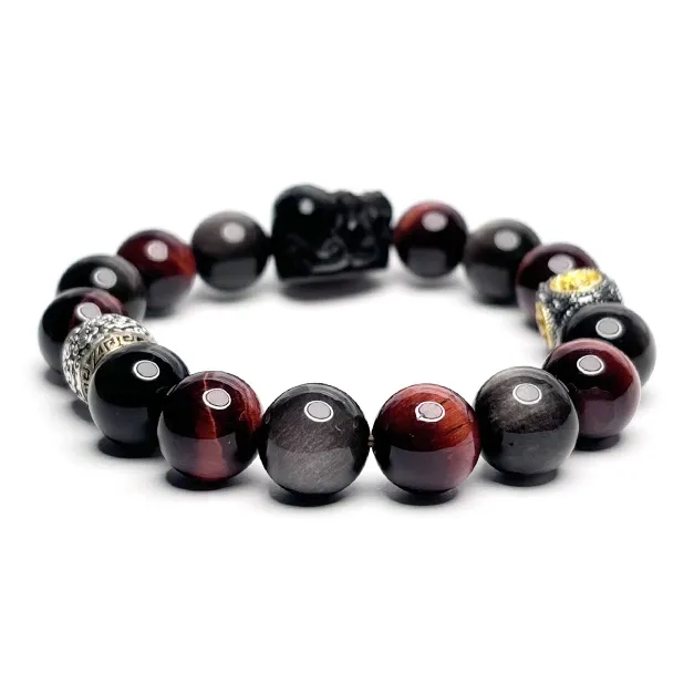 MOUNTAINS AND MANS Obsidian New Chinese Style Good Luck Beaded Bracelet Men's-2