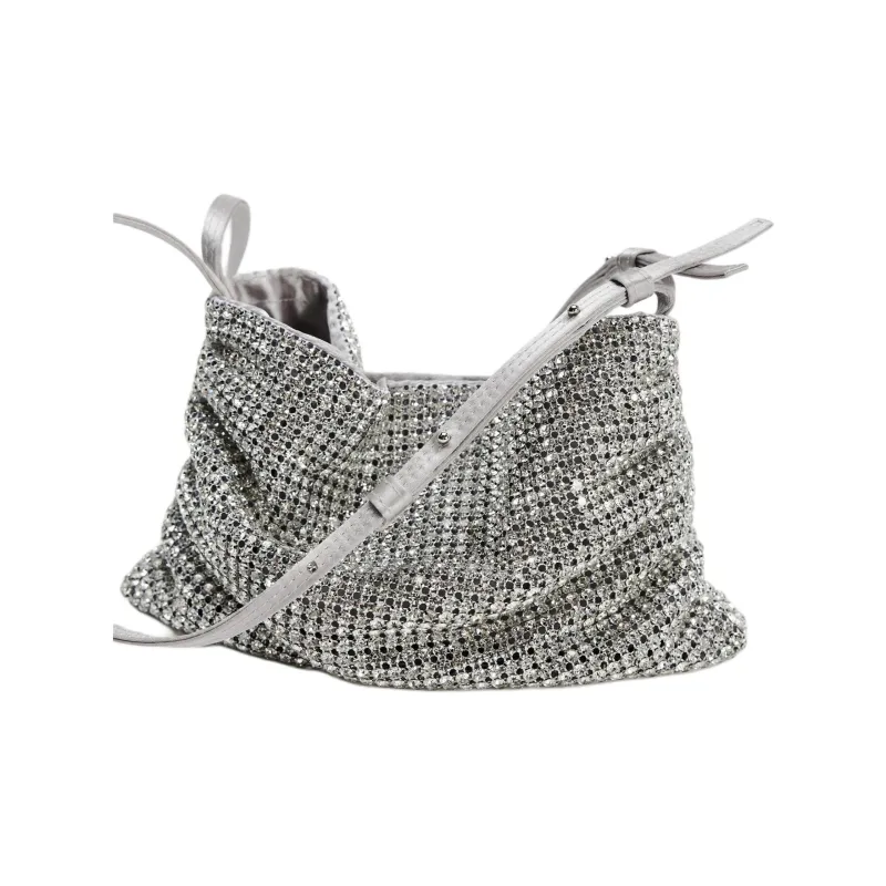 ZARA Cotton Bucket Bag Handbag Shoulder Bag Mini Women's Silver-3